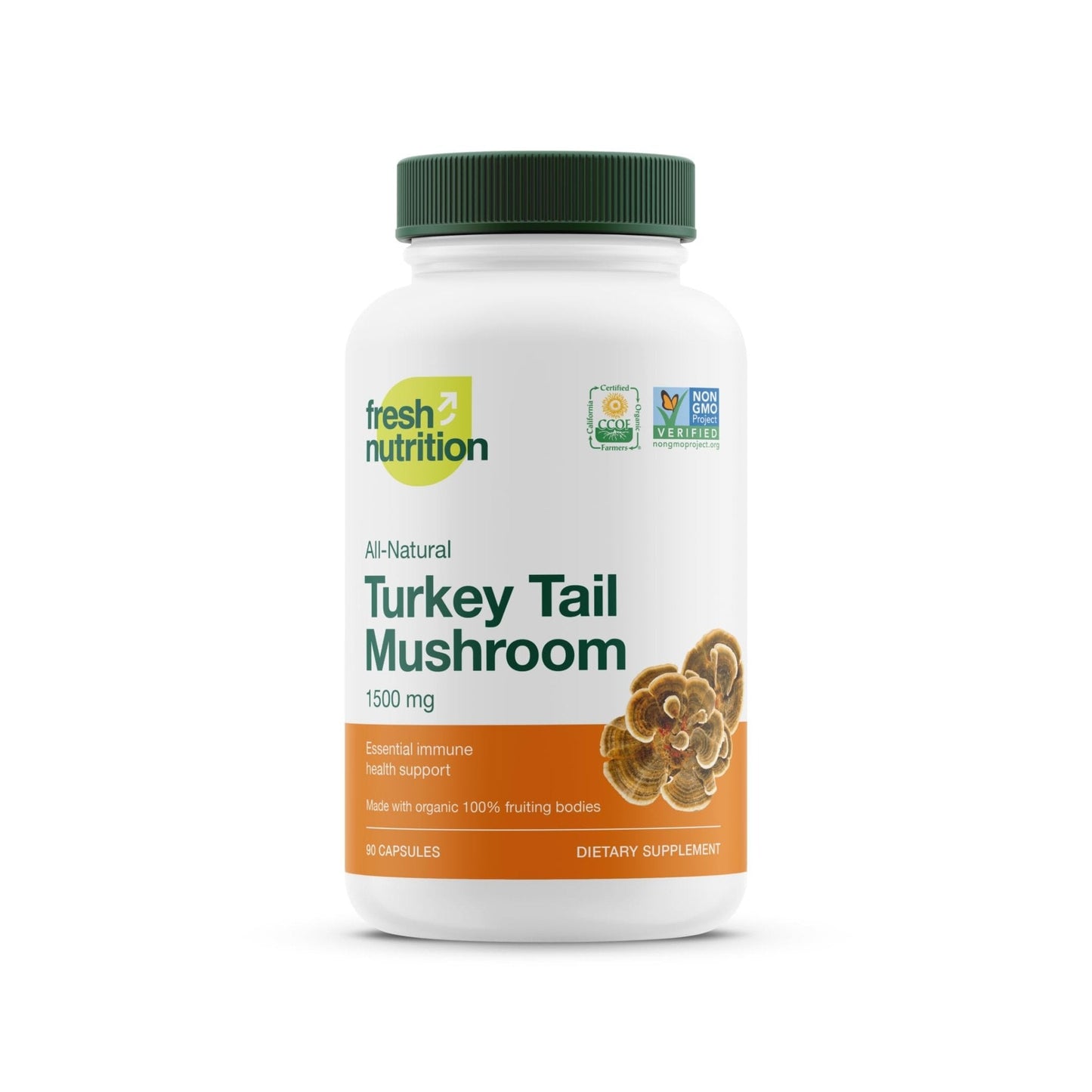 Fresh Nutrition Organic Turkey Tail Mushroom Extract Supplement - High in Beta Glucans – Non-GMO, Vegan Friendly, Gluten-Free - 90 Capsules - PrimeBioHealth - canada supplements
