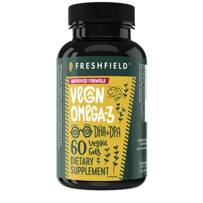 Freshfield Vegan Omega 3, Algae (Algal) Oil, Fish Oil Free Company, Third Party Tested, Carrageenan Free, DHA Supplement w/DPA - PrimeBioHealth - canada supplements
