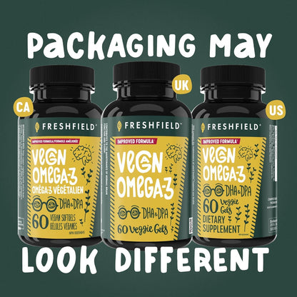 Freshfield Vegan Omega 3, Algae (Algal) Oil, Fish Oil Free Company, Third Party Tested, Carrageenan Free, DHA Supplement w/DPA - PrimeBioHealth - canada supplements