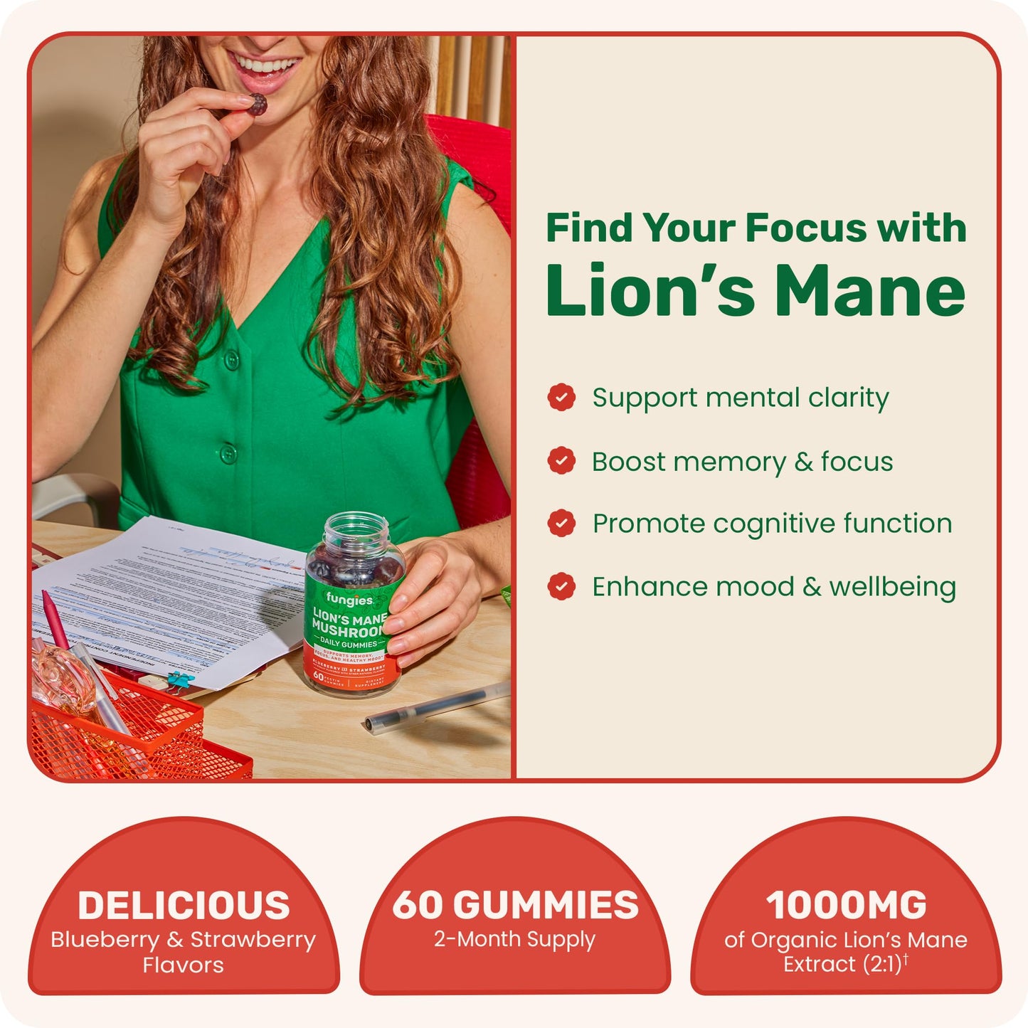Fungies Lion's Mane Mushroom Gummies, Mixed Blueberry & Strawberry Flavor - Mushroom Supplement Gummy for Adults & Children Supports Brain Health, Cognitive Function - PrimeBioHealth - canada supplements