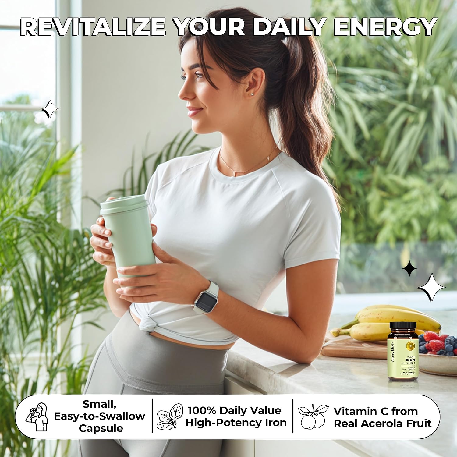 Future Kind Iron Supplement for Women and Men, Daily Energy & Focus, Chelated Iron Bisglycinate, 18mg 100% DV with Vitamin C for Absorption - Gentle on Stomach, Non-GMO Vegan Capsules, 30 Day Supply - PrimeBioHealth - canada supplements