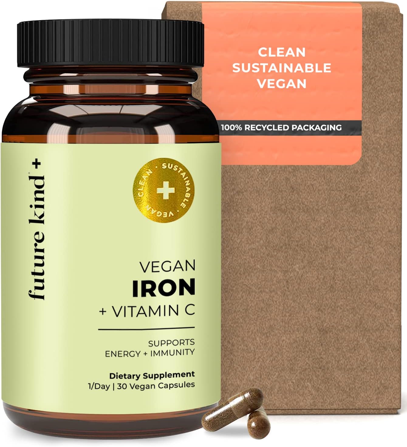 Future Kind Iron Supplement for Women and Men, Daily Energy & Focus, Chelated Iron Bisglycinate, 18mg 100% DV with Vitamin C for Absorption - Gentle on Stomach, Non-GMO Vegan Capsules, 30 Day Supply - PrimeBioHealth - canada supplements