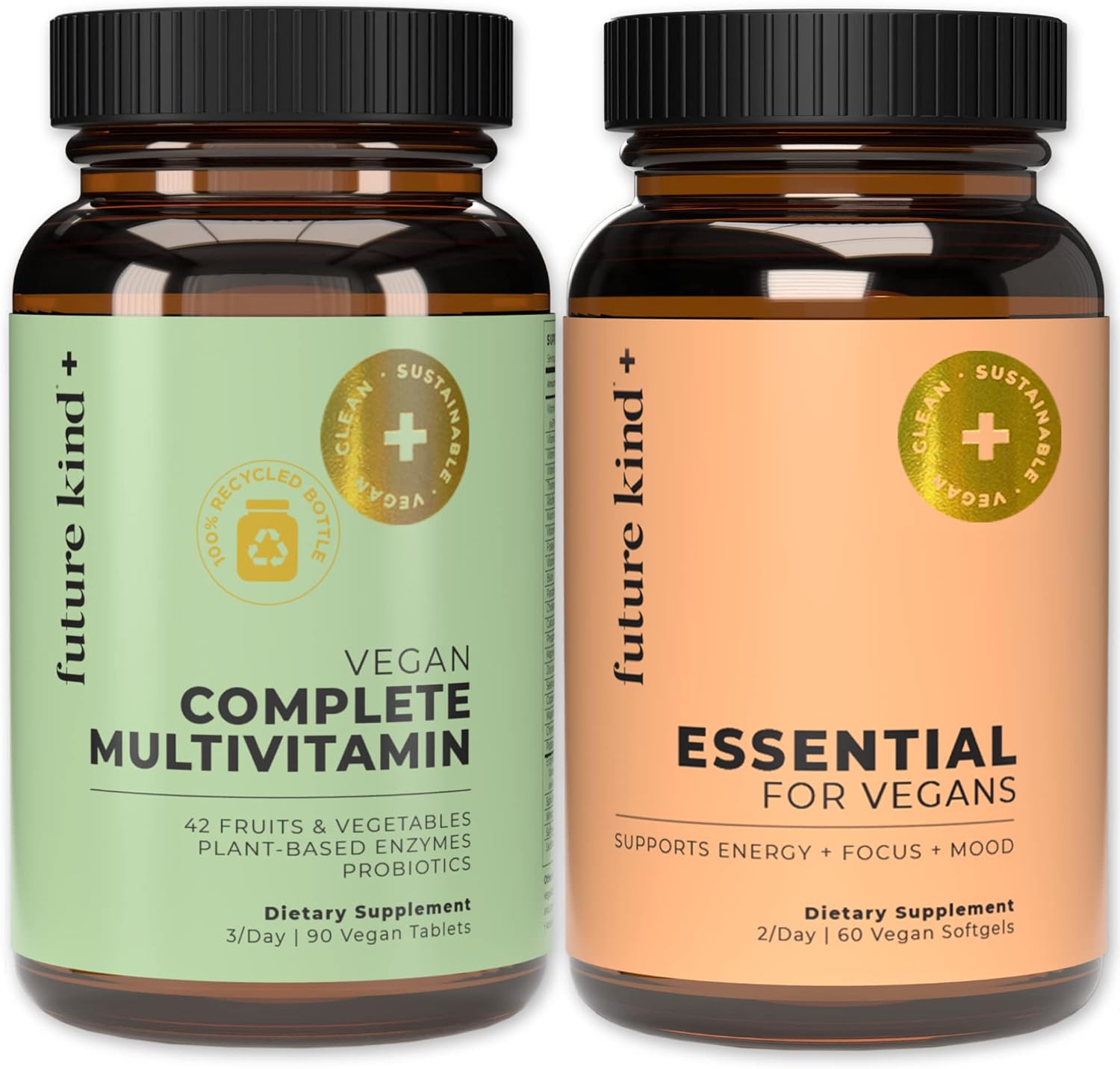 Future Kind Multivitamin Bundle - Vegan Complete Multivitamin and Vegan Essential Multivitamin - Vegan Vitamin B12, Omega 3, and Vitamin D3 - Complete Multivitamin, 42 Vitamins in 1 for Men and Women - PrimeBioHealth - canada supplements