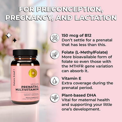 Future Kind Prenatal Vitamin - Pregnancy, Lactation, and Wellness Support with DHA & L-Methylfolate - Folate Supplement for Women with Vitamin D, E, Iron, Omega-3 and Biotin (60 Capsules) - PrimeBioHealth - canada supplements