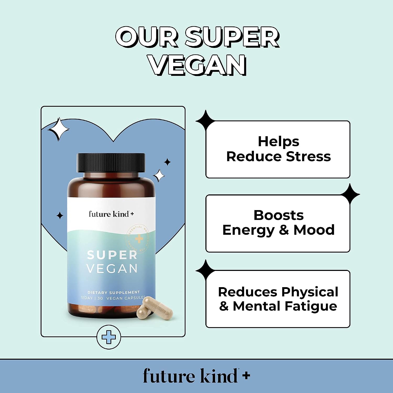 Future Kind - Super Vegan Formula with Lemon Balm, Ashwagandha Root Extract and Rhodiola Extract for Natural Mood Boost, Energy and Stress Support, 30 Capsules - PrimeBioHealth - canada supplements