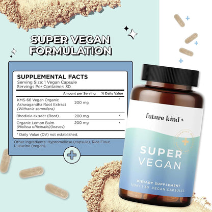 Future Kind - Super Vegan Formula with Lemon Balm, Ashwagandha Root Extract and Rhodiola Extract for Natural Mood Boost, Energy and Stress Support, 30 Capsules - PrimeBioHealth - canada supplements