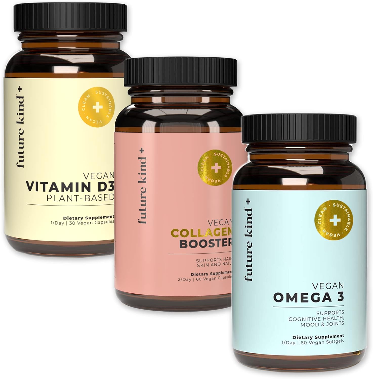 Future Kind - The Glow Getter Bundle - Vegan Collagen Booster Supplement - Vegan Vitamin D3 - Vegan Omega 3 - PrimeBioHealth - canada supplements