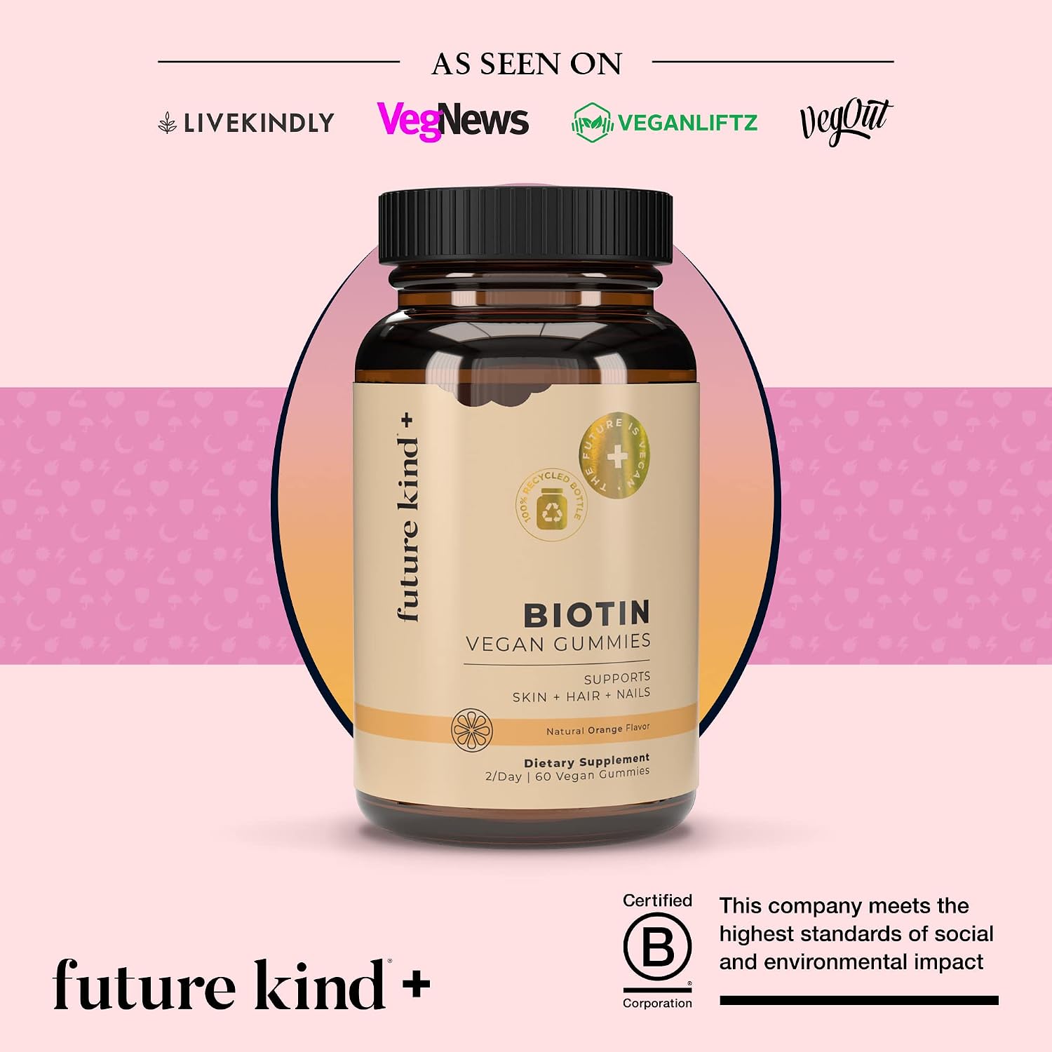 Future Kind Vegan Biotin Gummies for Hair, Skin and Nails – Vegan Collagen Supplement with Vitamin A, C & E – Natural Strawberry Flavor – 30 Gummies - PrimeBioHealth - canada supplements