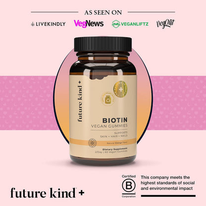 Future Kind Vegan Biotin Gummies for Hair, Skin and Nails – Vegan Collagen Supplement with Vitamin A, C & E – Natural Strawberry Flavor – 30 Gummies - PrimeBioHealth - canada supplements