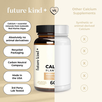 Future Kind Vegan Calcium Supplement - Plant-Based Calcium Magnesium Supplement Sourced from Iceland for Teeth & Bone Support (60 Capsules) - PrimeBioHealth - canada supplements