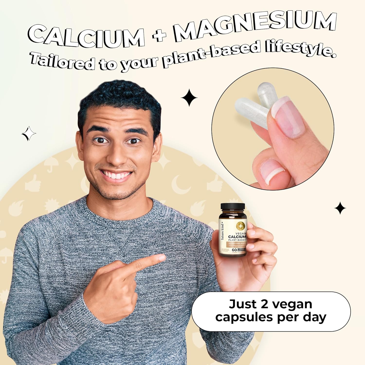 Future Kind Vegan Calcium Supplement - Plant-Based Calcium Magnesium Supplement Sourced from Iceland for Teeth & Bone Support (60 Capsules) - PrimeBioHealth - canada supplements