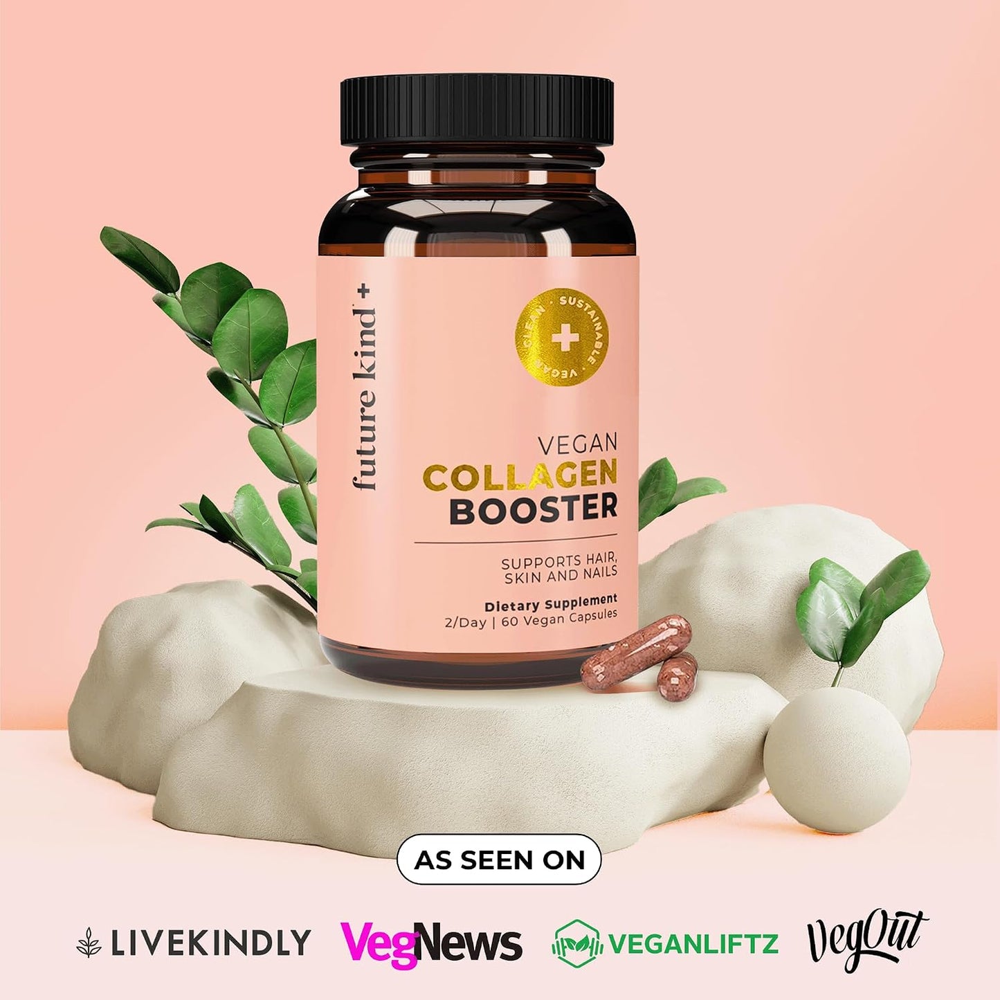 Future Kind Vegan Collagen - Supports Collagen Production with Biotin and Vitamin C (60 Capsules in Glass Bottle) - PrimeBioHealth - canada supplements