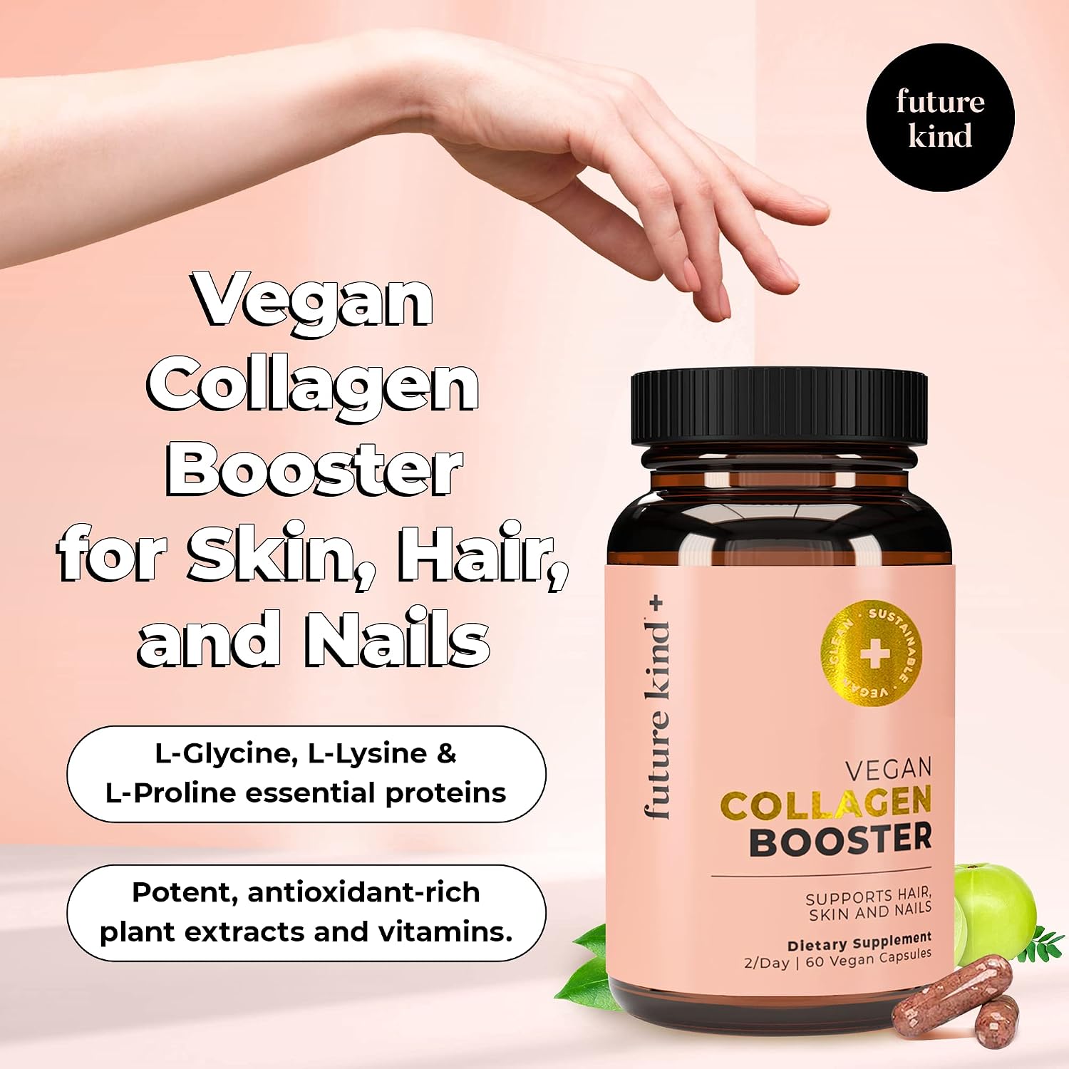 Future Kind Vegan Collagen - Supports Collagen Production with Biotin and Vitamin C (60 Capsules in Glass Bottle) - PrimeBioHealth - canada supplements