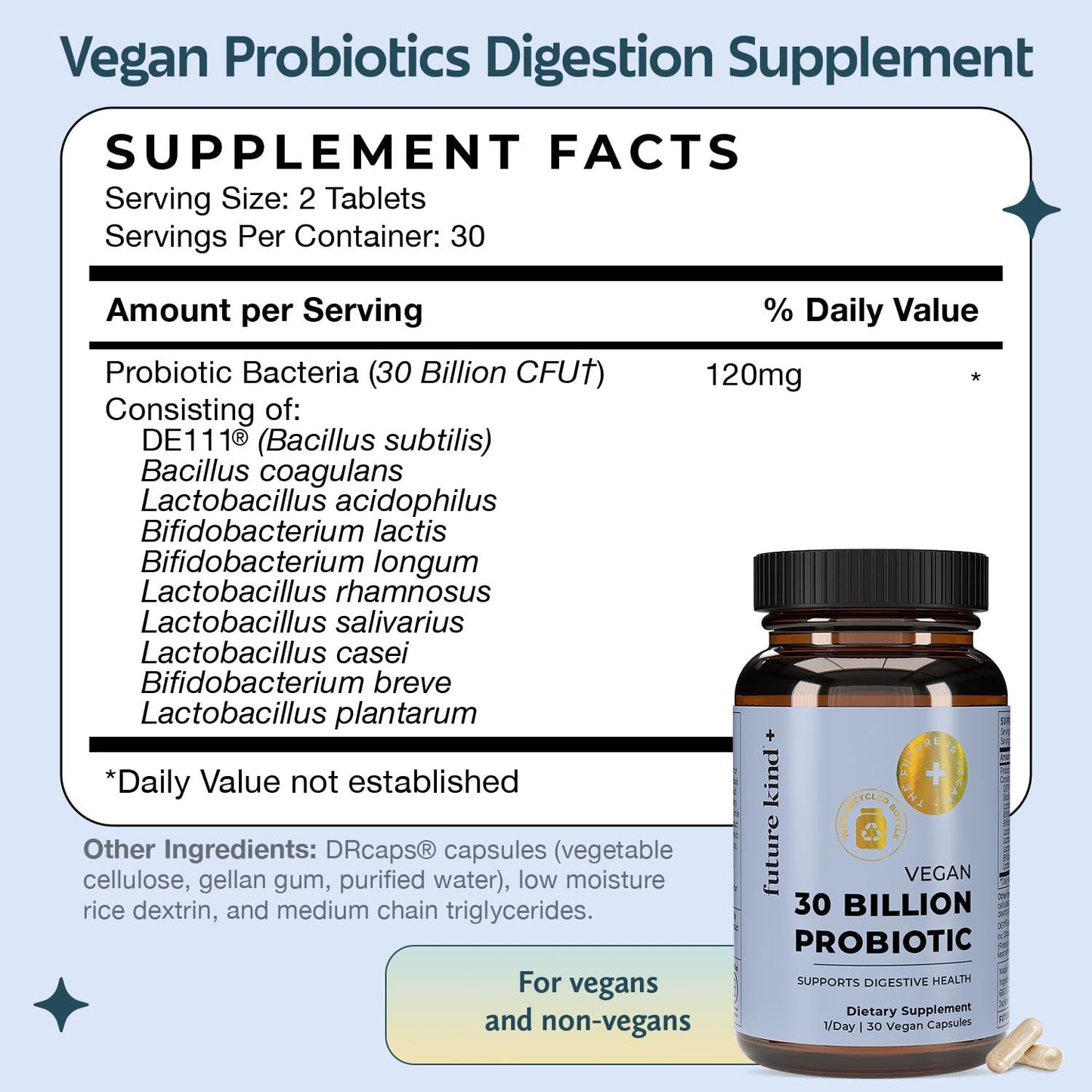 Future Kind Vegan Probiotics for Women and Men - 30 Billion CFUs Probiotics for Digestive Support (30 Adult Probiotic Capsules) No GMOs, Daily Probiotic Supplements from 42 Fruits & Vegetables - PrimeBioHealth - canada supplements