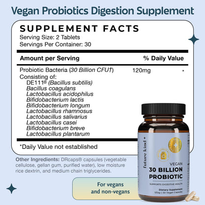 Future Kind Vegan Probiotics for Women and Men - 30 Billion CFUs Probiotics for Digestive Support (30 Adult Probiotic Capsules) No GMOs, Daily Probiotic Supplements from 42 Fruits & Vegetables - PrimeBioHealth - canada supplements