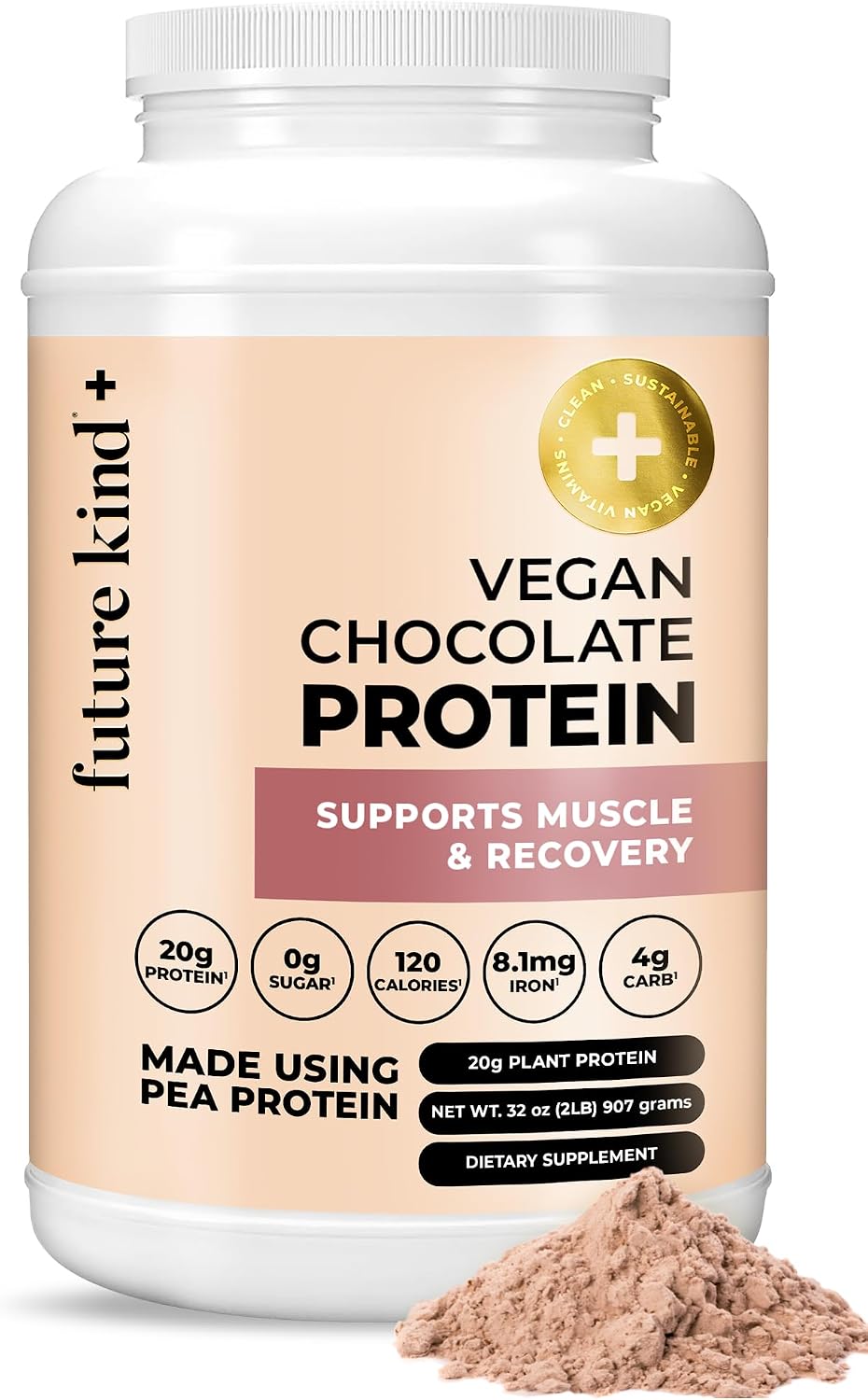 Future Kind Vegan Protein Powder, Chocolate, Pea Plant Protein for Lean Muscle with Iron & Fiber, Whey-Free, Sugar-Free, Soy-Free, Non-Dairy (34 Servings) - PrimeBioHealth - canada supplements