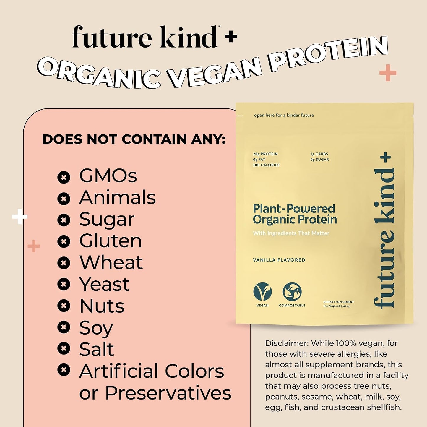 Future Kind Vegan Protein Powder, Vanilla, Pea Plant Protein for Lean Muscle with Iron & Fiber, Whey-Free, Sugar-Free, Soy-Free, Non-Dairy (34 Servings) - PrimeBioHealth - canada supplements