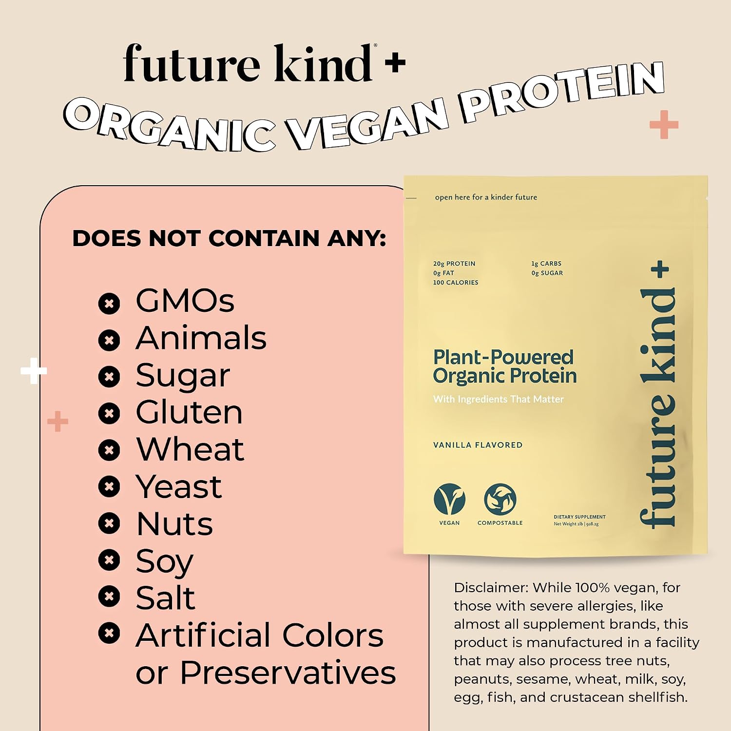 Future Kind Vegan Protein Powder, Vanilla, Pea Plant Protein for Lean Muscle with Iron & Fiber, Whey-Free, Sugar-Free, Soy-Free, Non-Dairy (34 Servings) - PrimeBioHealth - canada supplements