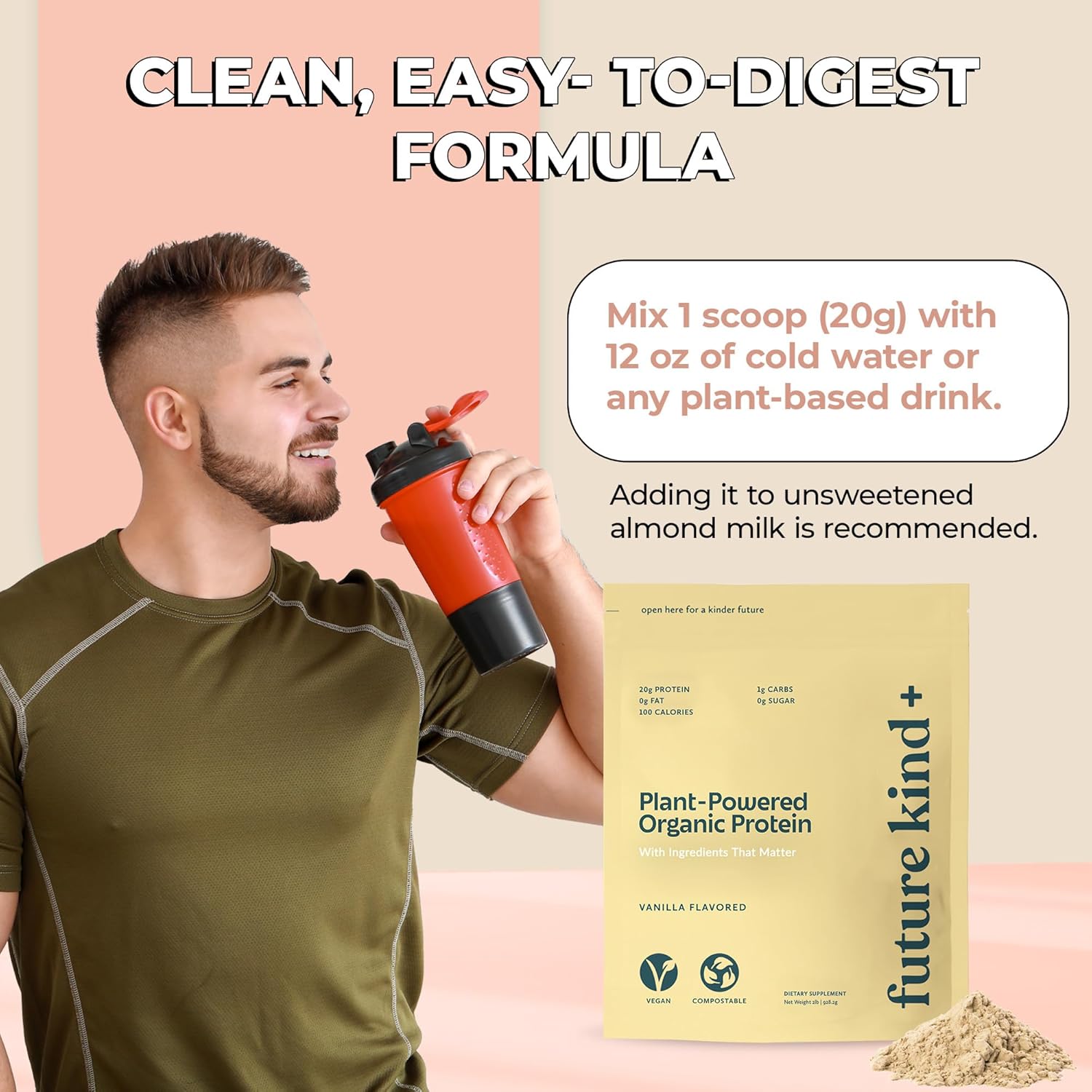 Future Kind Vegan Protein Powder, Vanilla, Pea Plant Protein for Lean Muscle with Iron & Fiber, Whey-Free, Sugar-Free, Soy-Free, Non-Dairy (34 Servings) - PrimeBioHealth - canada supplements