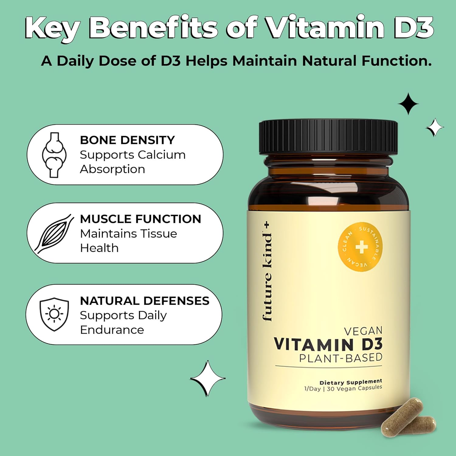 Future Kind Vitamin D3 2500 IU for Bone and Muscle Function, Vitamin D Vegan Supplement from Plant Lichen, Non-GMO, Sugar Free, Pure Vitamin D3, Promotes Natural Resilience, 30 Capsules - PrimeBioHealth - canada supplements