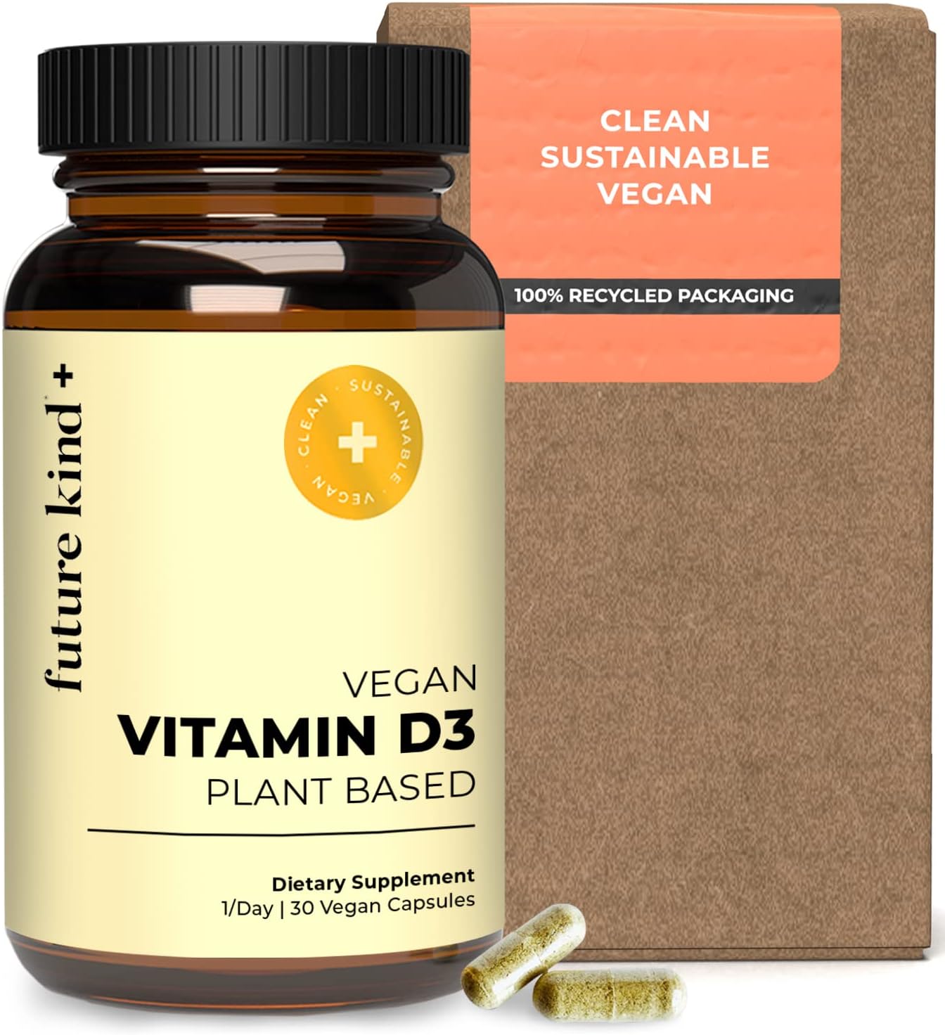 Future Kind Vitamin D3 2500 IU for Bone and Muscle Function, Vitamin D Vegan Supplement from Plant Lichen, Non-GMO, Sugar Free, Pure Vitamin D3, Promotes Natural Resilience, 30 Capsules - PrimeBioHealth - canada supplements