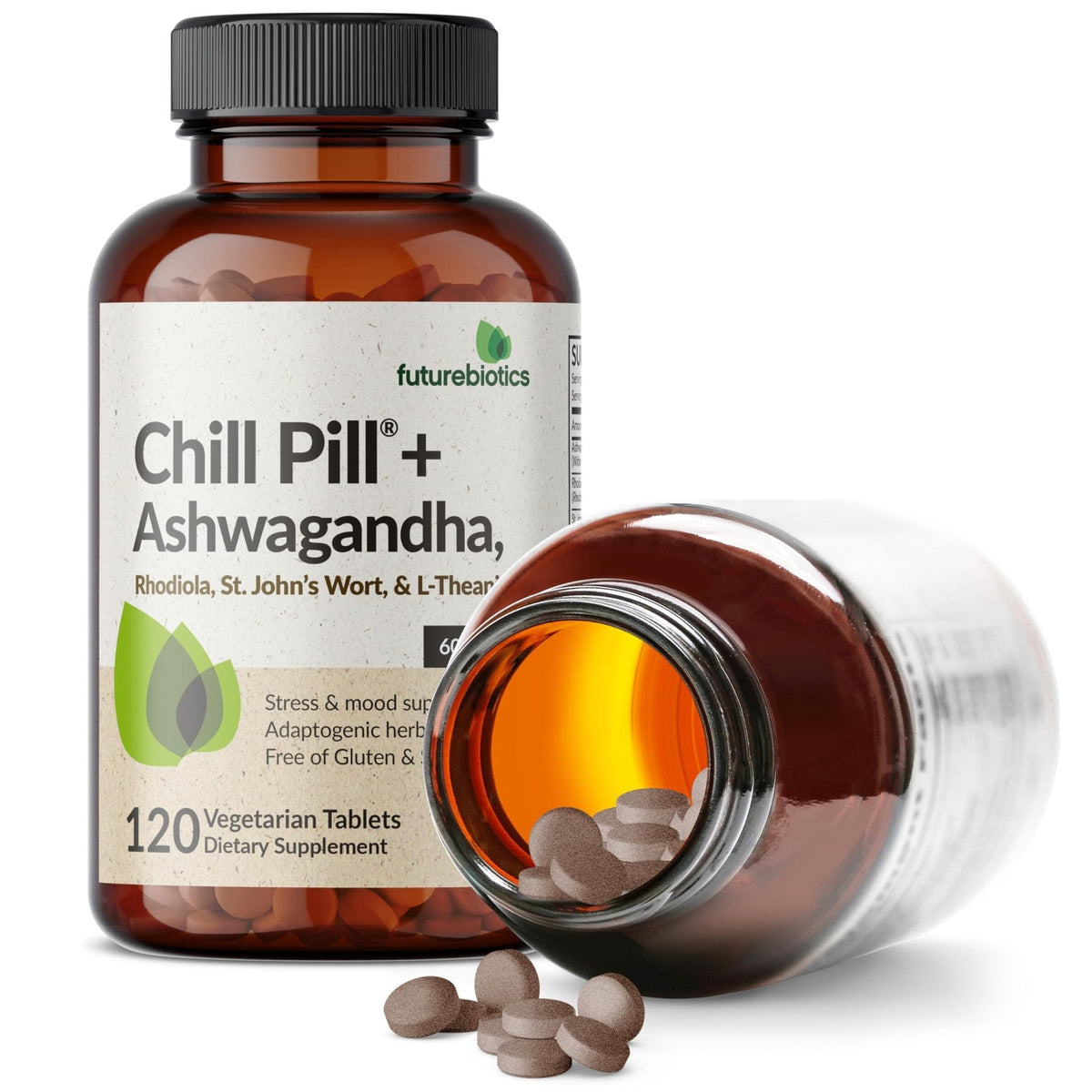 Futurebiotics Chill Pill + Ashwagandha, Rhodiola, St. John’s Wort, & L-Theanine - Non-GMO, 120 Vegetarian Tablets - PrimeBioHealth - canada supplements