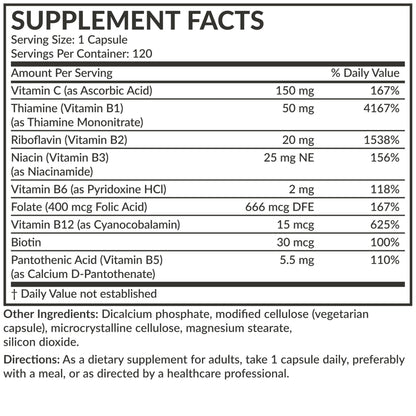 Futurebiotics Vitamin B Complex with Vitamin C Supports Energy Production, Nervous System & Immune Support - Non-GMO, 120 Vegetarian Capsules - PrimeBioHealth - canada supplements