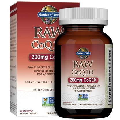 Garden of Life CoQ10 200mg, Vegetarian Omega 3 6 9 Supplement Raw Co Q 10 Chia Seed Oil, Whole Food Nutrition with Antioxidant Support - PrimeBioHealth - canada supplements