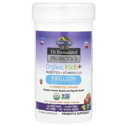Garden of Life Dr. Formulated Probiotics Organic Kids+ plus Vitamin C & D - Berry Cherry - Gluten, Dairy & Soy Free Immune & Digestive Health Supplement - PrimeBioHealth - canada supplements