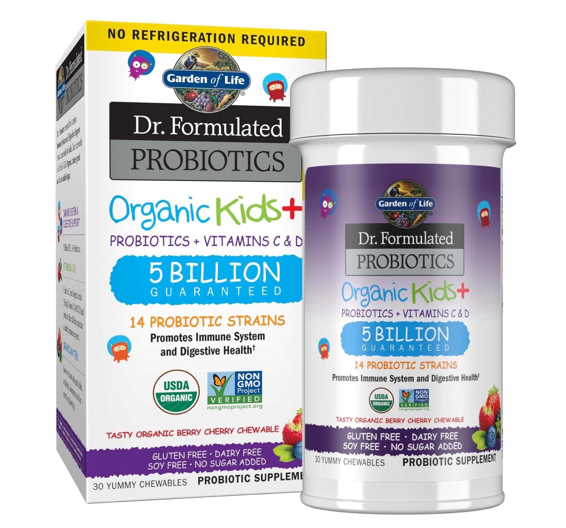 Garden of Life Dr. Formulated Probiotics Organic Kids+ plus Vitamin C & D - Berry Cherry - Gluten, Dairy & Soy Free Immune & Digestive Health Supplement - PrimeBioHealth - canada supplements