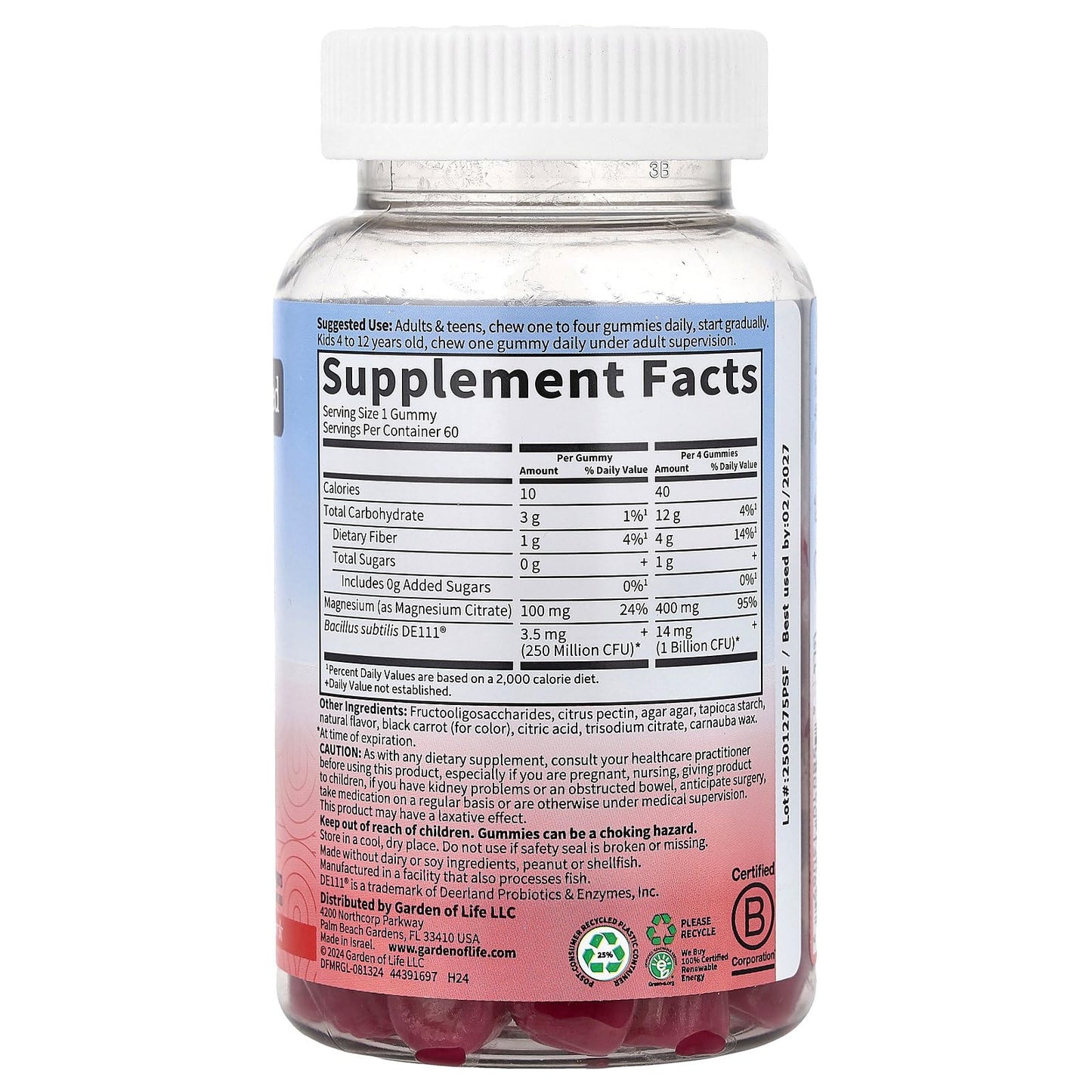Garden of Life Magnesium Citrate Supplement Gummies with Prebiotics & Probiotics for Stress, Sleep & Recovery - Vegan, Gluten Free, Kosher, Non-GMO - PrimeBioHealth - canada supplements