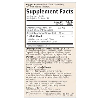 Garden of Life Organic Ashwagandha Supplement with Probiotics & Ginger - Stress, Mood & Energy Support, Vegan, Gluten Free - PrimeBioHealth - canada supplements