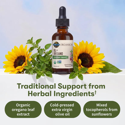 Garden of Life Organics Oil of Oregano Seasonal Drops 1fl oz (30 mL) Liquid, Concentrated Plant Based Immune Support - Alcohol-Free, Organic, Non-GMO - PrimeBioHealth - canada supplements