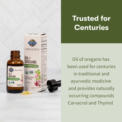 Garden of Life Organics Oil of Oregano Seasonal Drops 1fl oz (30 mL) Liquid, Concentrated Plant Based Immune Support - Alcohol-Free, Organic, Non-GMO - PrimeBioHealth - canada supplements