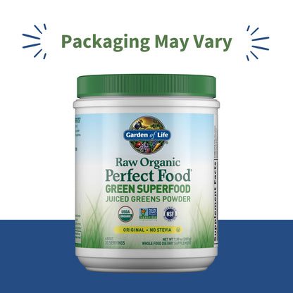 Garden of Life Raw Organic Perfect Food Green Superfood Juiced Greens Powder - Original Stevia-Free, 30 Servings, Non-GMO, Gluten Free Whole Food Dietary - PrimeBioHealth - canada supplements