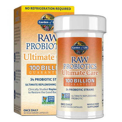 Garden of Life Raw Probiotics for Women and Men with Digestive Enzymes, 100 Billion CFU, Clinically Studied Strains, Shelf Stable, 30 Capsules - PrimeBioHealth - canada supplements