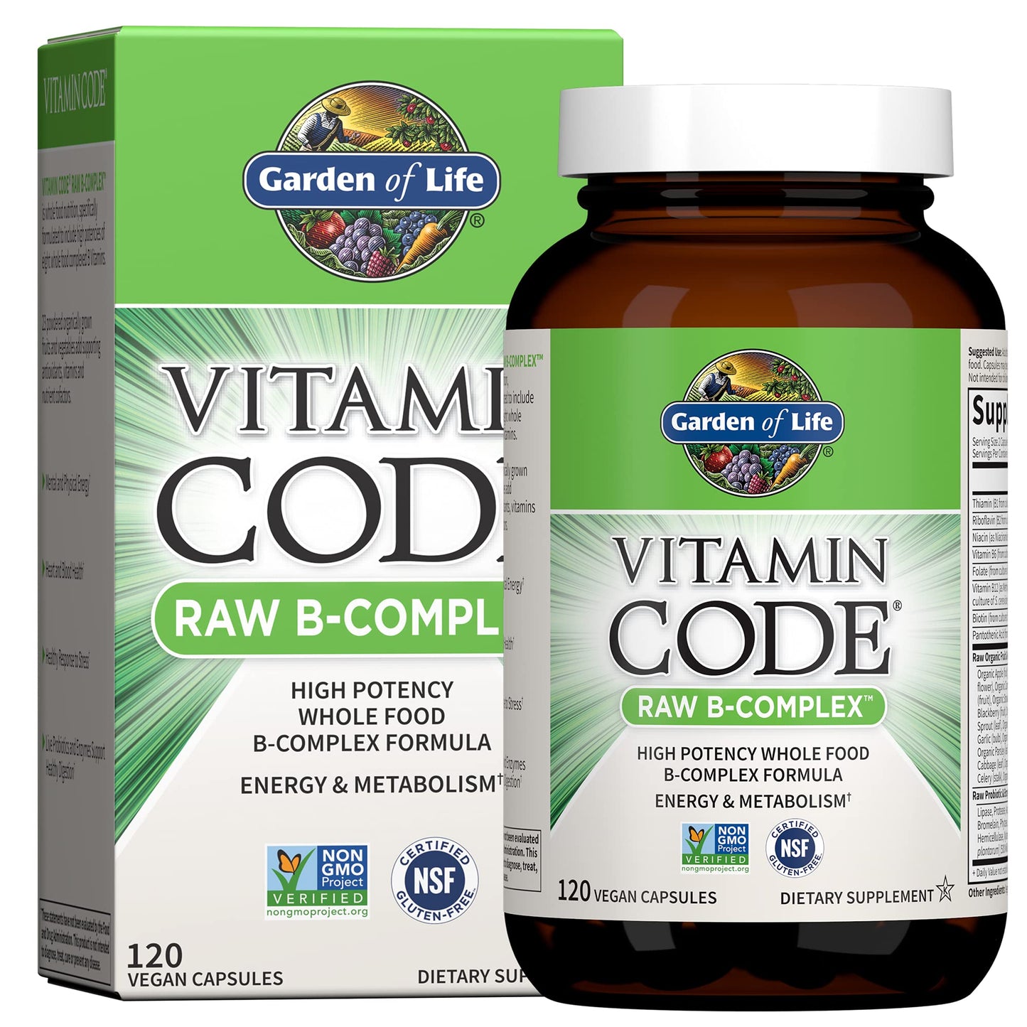 Garden of Life Vitamin B Complex, 120 Vegan Capsules, High Potency Vitamins for Energy & Metabolism with B6, Folate & B12 - PrimeBioHealth - canada supplements