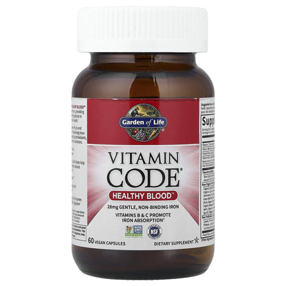 Garden of Life Vitamin Code Healthy Blood - Iron Supplement for Women, 60 Vegan Capsules, with Vitamins B, C, Trace Minerals - PrimeBioHealth - canada supplements