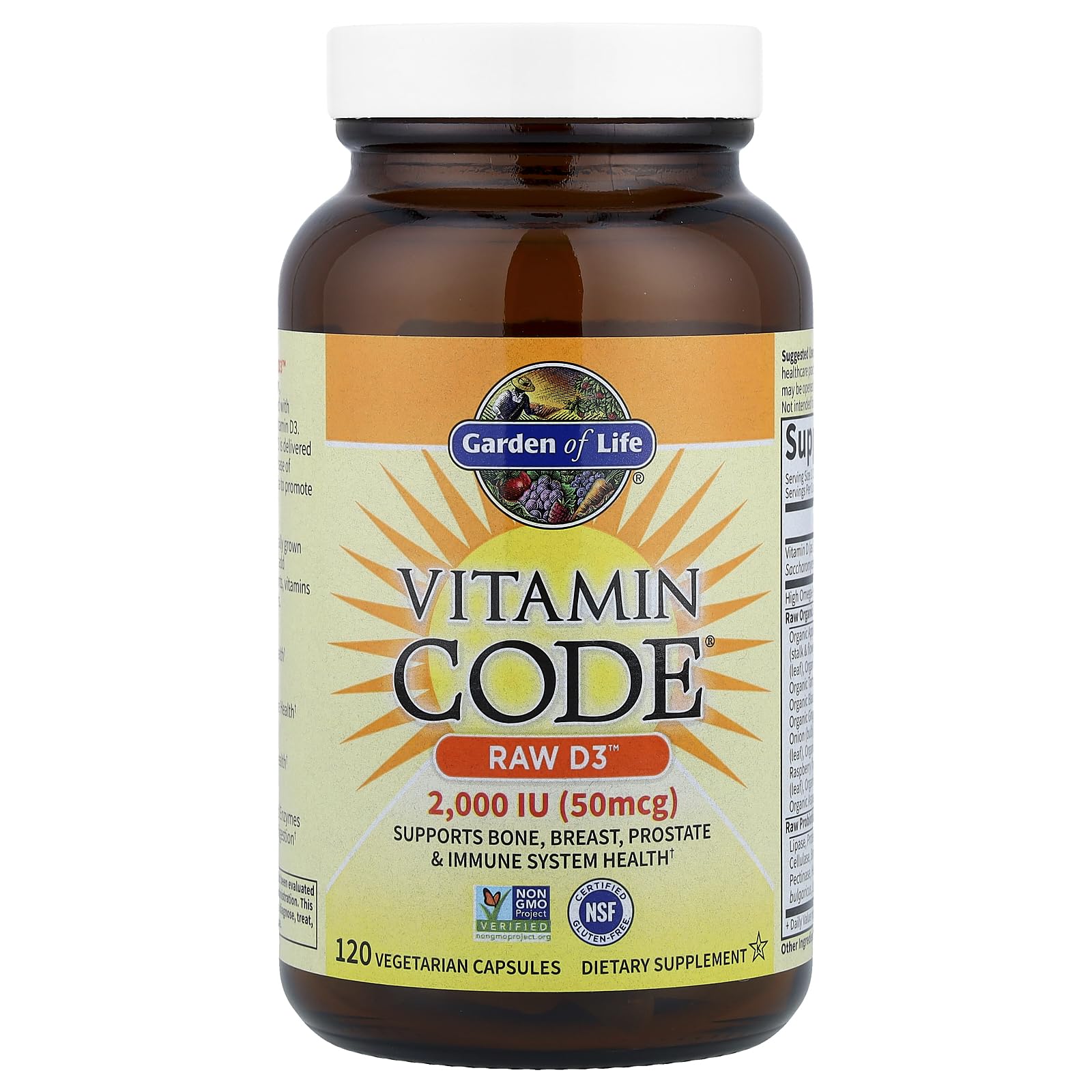 Garden of Life Vitamin D, Vitamin Code Raw D3, Vitamin D 2,000 IU, Raw Whole Food D3 Supplements with Chlorella, Fruit, Veggies & Probiotics - PrimeBioHealth - canada supplements