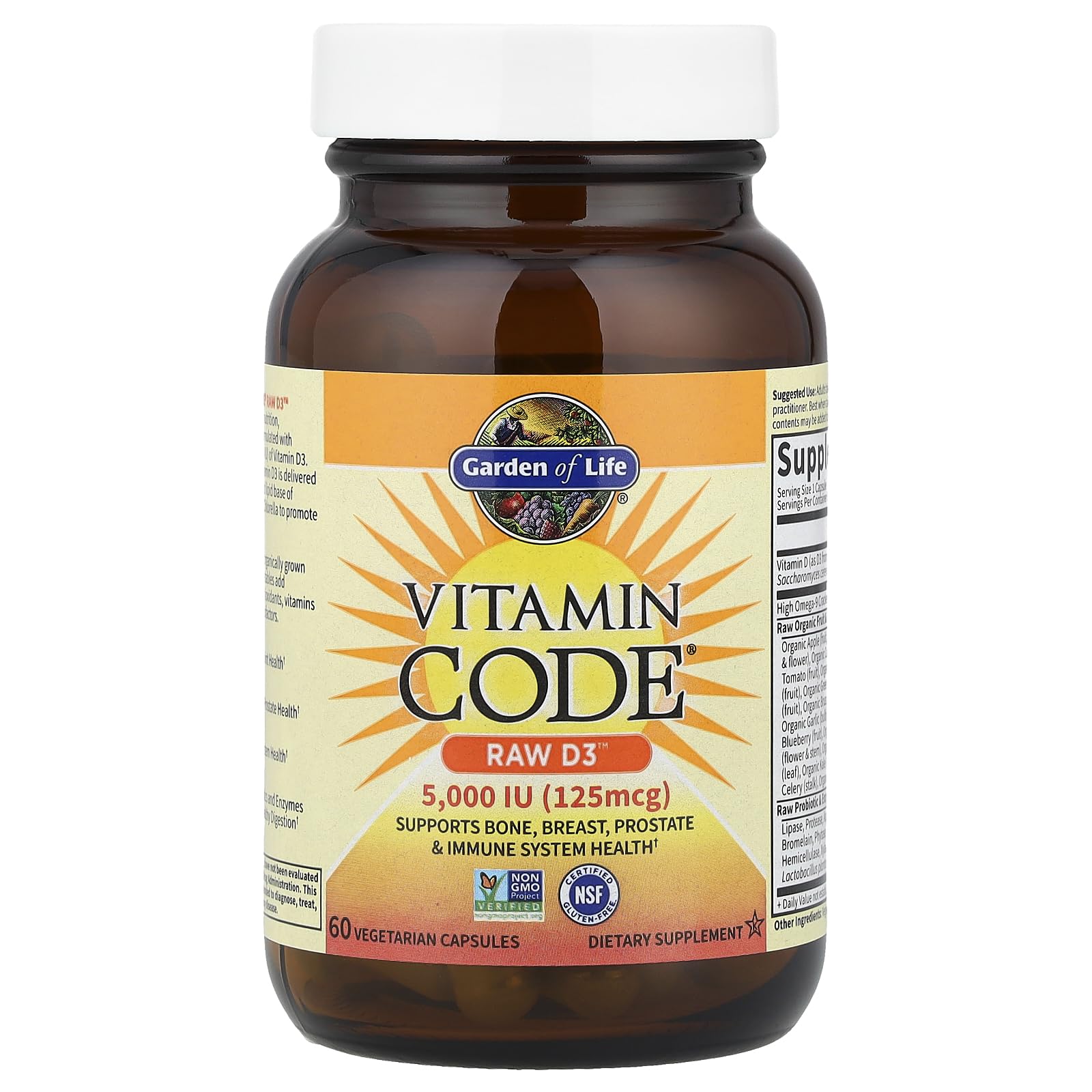 Garden of Life Vitamin D3 5000 IU, Raw Whole Food Supplements with Chlorella, Fruit, Veggies & Probiotics for Bone & Immune Health - PrimeBioHealth - canada supplements