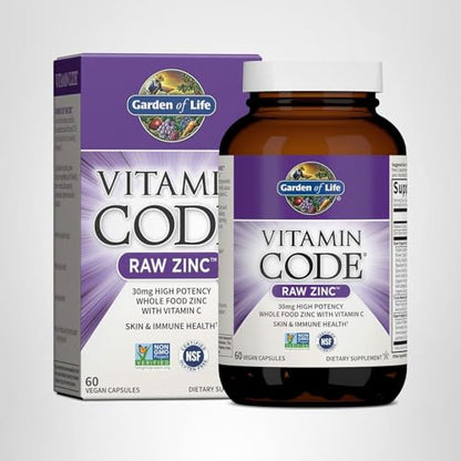 Garden of Life Zinc Supplements 30mg High Potency Raw Zinc and Vitamin C Multimineral Supplement, Vitamin Code Vitamins Trace Minerals & Probiotics - PrimeBioHealth - canada supplements