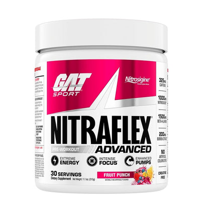 GAT SPORT Nitraflex Advanced Pre-Workout Powder, Increases Blood Flow, Boosts Strength and Energy, Improves Exercise Performance, Men & Women (Fruit Punch, 30 Servings) - PrimeBioHealth - canada supplements