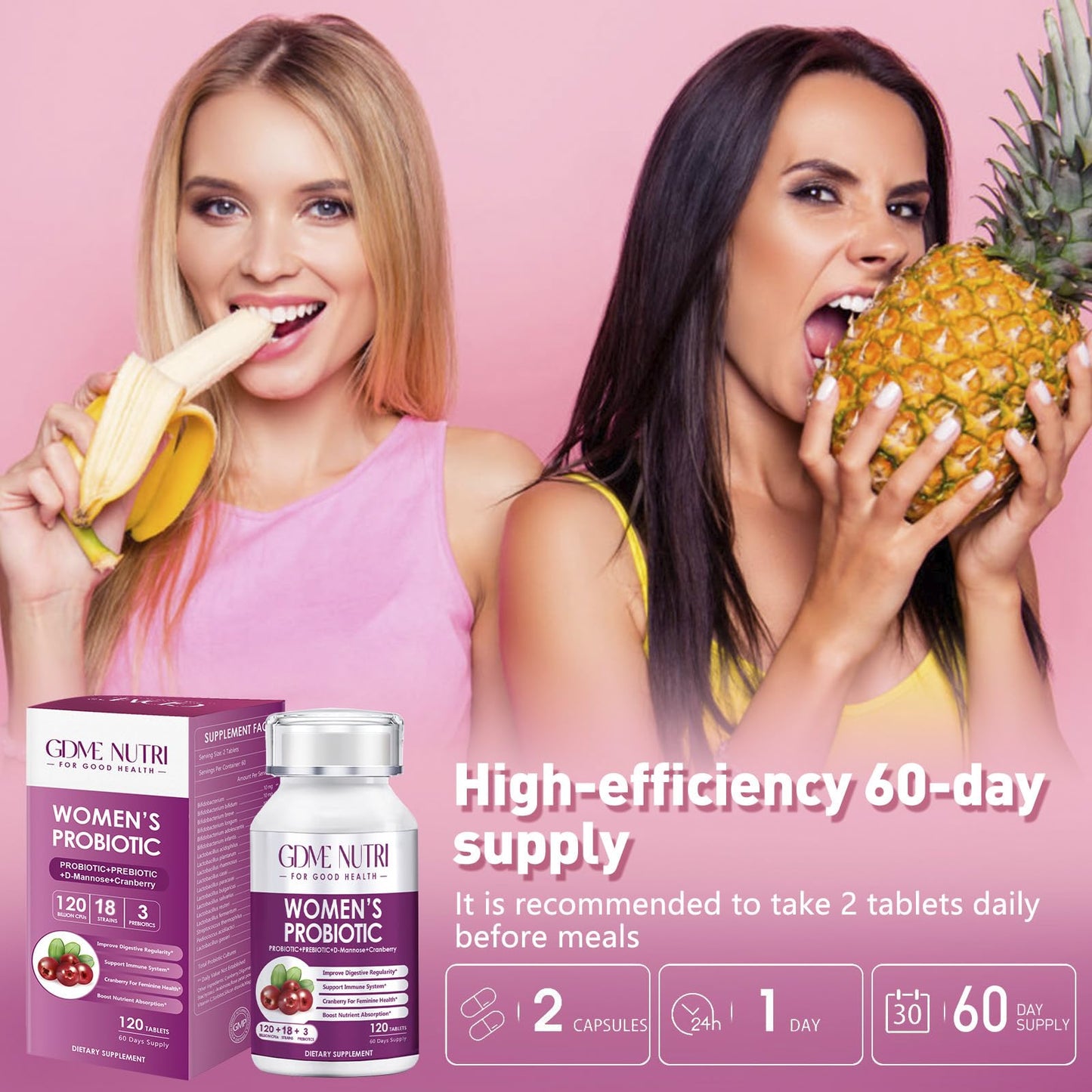 GDMENUTRI Women's Probiotics, 120 Tablets 120 Billion CFU 18 Strains, Contains Organic Prebiotic Cranberry, Probiotic Supplement for Digestion, - PrimeBioHealth - canada supplements