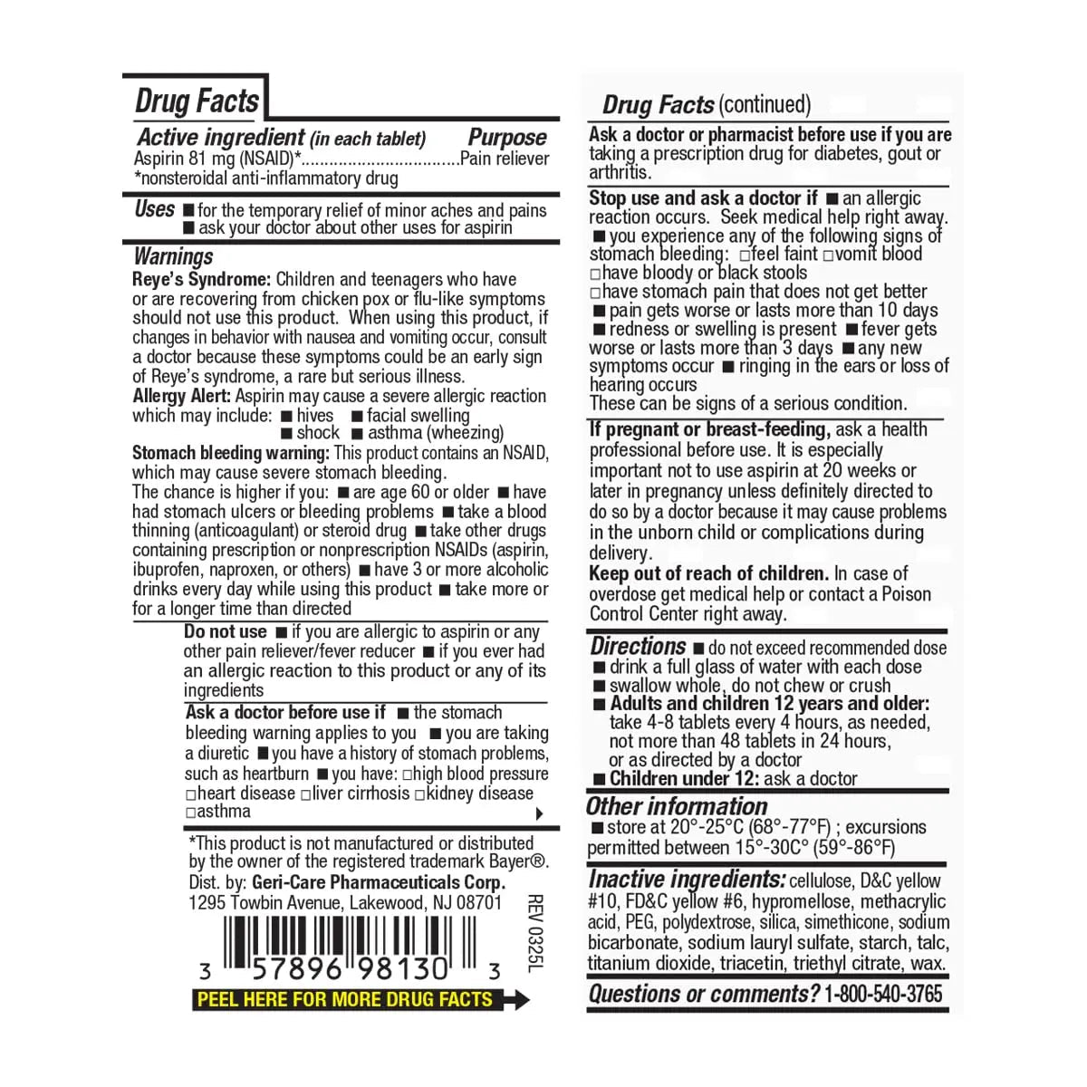 GeriCare Aspirin 81mg Adult Low Dose, Pain Reliever - Enteric Coated Tablets for Enhanced Absorption and Gentle Digestion – Supports Blood Flow, Reduces Inflammation, 300 Count (Pack of 1) - PrimeBioHealth - canada supplements