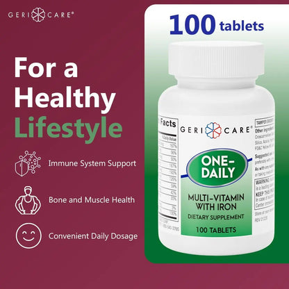 GeriCare One-Daily Multi-Vitamin with Iron Tablets,100 Count (Pack of 1) - PrimeBioHealth - canada supplements