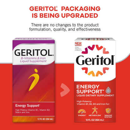 Geritol Liquid Vitamin and Iron Supplement, Energy Support, Contains High Potency B-Vitamins and Iron, Pleasant Tasting, Easy to Swallow - PrimeBioHealth - canada supplements