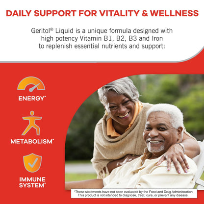 Geritol Liquid Vitamin and Iron Supplement, Energy Support, Contains High Potency B-Vitamins and Iron, Pleasant Tasting, Easy to Swallow - PrimeBioHealth - canada supplements