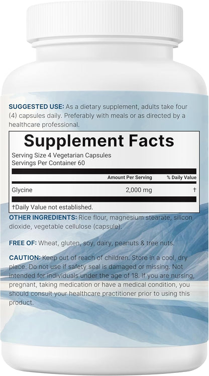 Glycine 2,000mg Per Serving, 240 Veggie Capsules | Free Form | Double Strength Amino Acids | Restful Sleep and Neurotransmitter Support Supplements | Non-GMO, Gluten Free - PrimeBioHealth - canada supplements
