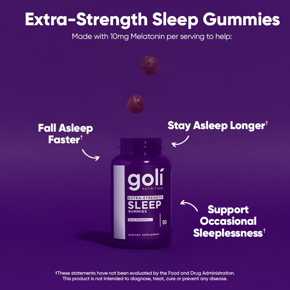 Goli Nutritional Supplement, Extra Strength Sleep Gummy 10mg Melatonin - 1 Pack 50 Count - Gluten-Free, Vegan, Non-GMO, and Gelatin-Free - PrimeBioHealth - canada supplements