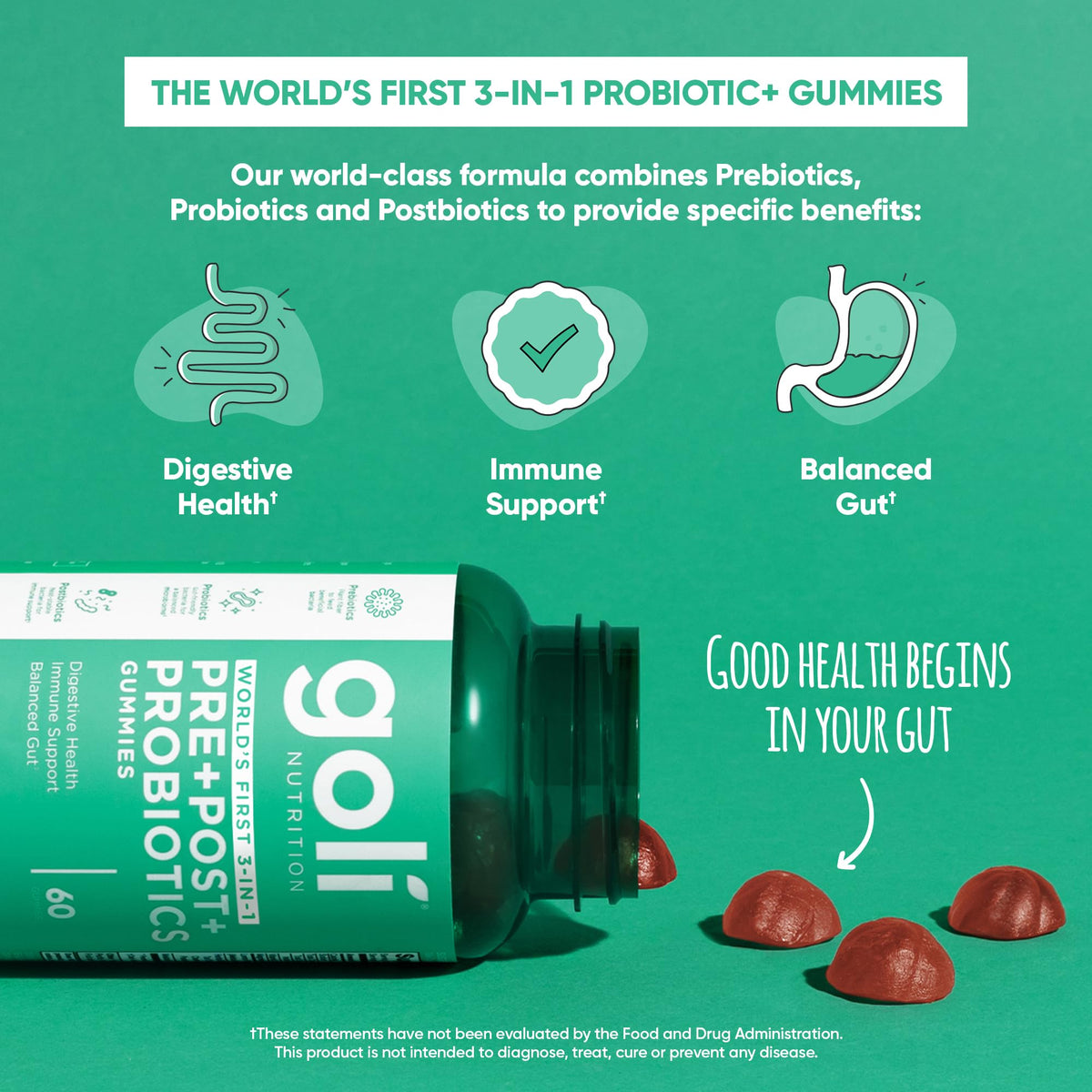 Goli Pre Pro Postbiotic Gummies - Worlds First 3-in-1 Formula with DE111 Probiotics, XOS Prebiotics, MCC1849 Postbiotics - Vegan, Non-GMO, - PrimeBioHealth - canada supplements